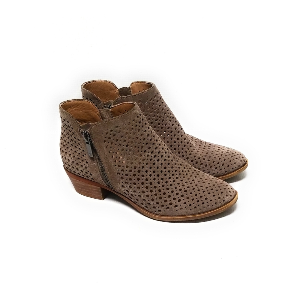 Lucky Brand Basel Suede Perforated Double Zip Ankle Booties in Brindle Size 7